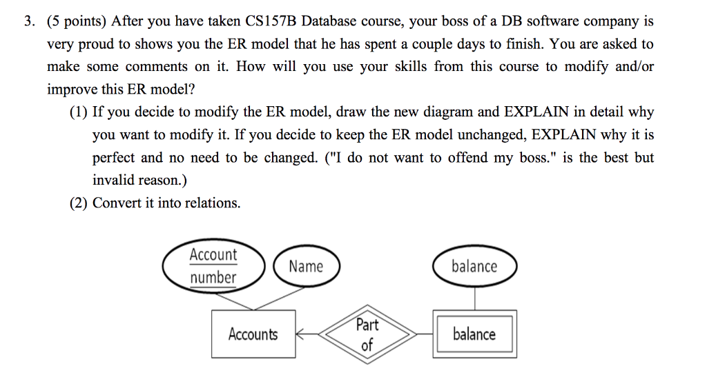 3. (5 points) After you have taken CS157B Database course, your boss of a DB software company is very proud to shows you the