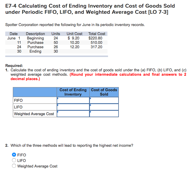 Solved E7 4 Calculating Cost Of Ending Inventory And Cost Chegg Com