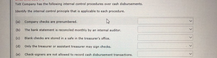 Solved Tott Company has the following internal control | Chegg.com