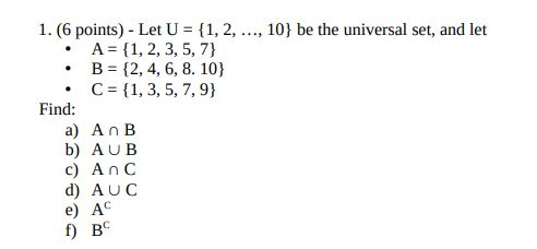 Solved I 6 Points Let U 1 2 10 Be The Univers Chegg Com