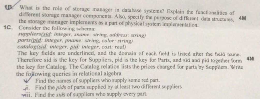 Solved What Is The Role Of Storage Manager In Database Sy Chegg Com