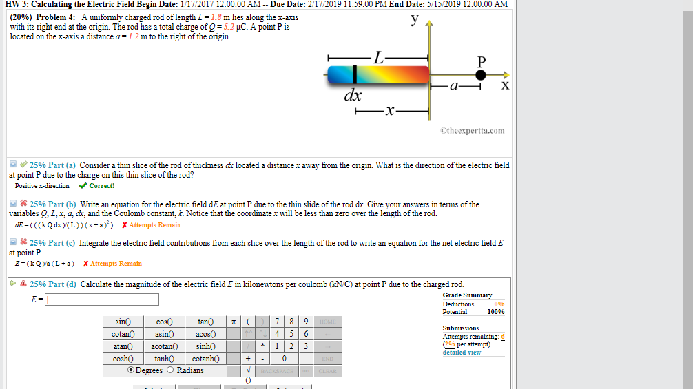 Solved Hw 3 Calculating The Electric Field Begin Date 1 Chegg Com