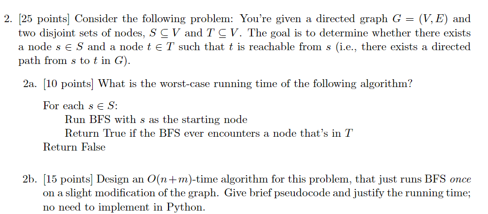 Solved 2 25 Points Consider Following Problem Re Given Directed Graph G V E Two Disjoint Sets Nod Q