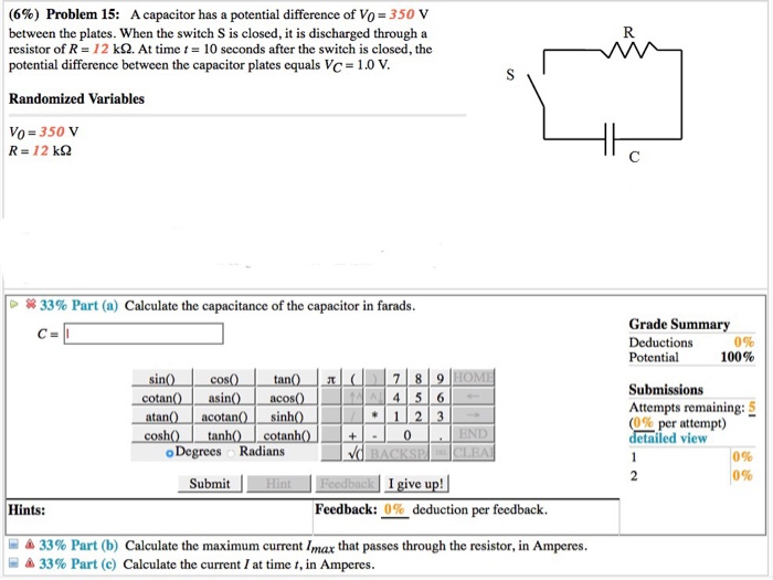 Solved 6 Problem 15 A Capacitor Has A Potential Chegg Com