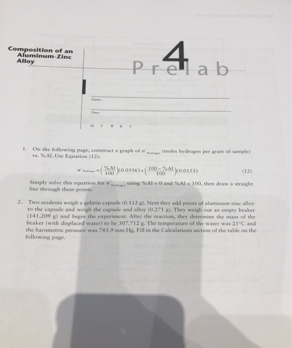 Position Of An Aluminum Zinc Alloy Prel A B Name Chegg 