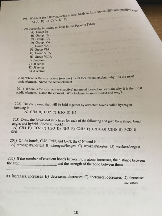 Solved 198) Which of the following metals is most likely to 