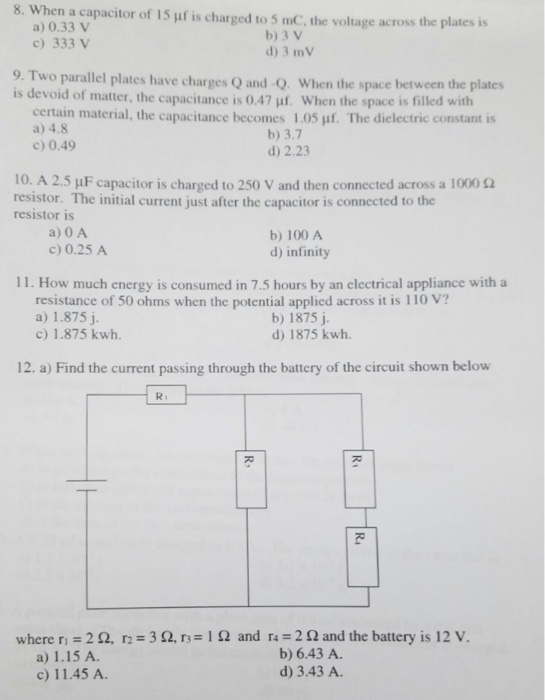 Solved When A Capacitor Of 15 Mu F Is Charged To 5 Mc Th Chegg Com