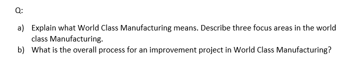 Solved Q A B Explain What World Class Manufacturing Me Chegg Com