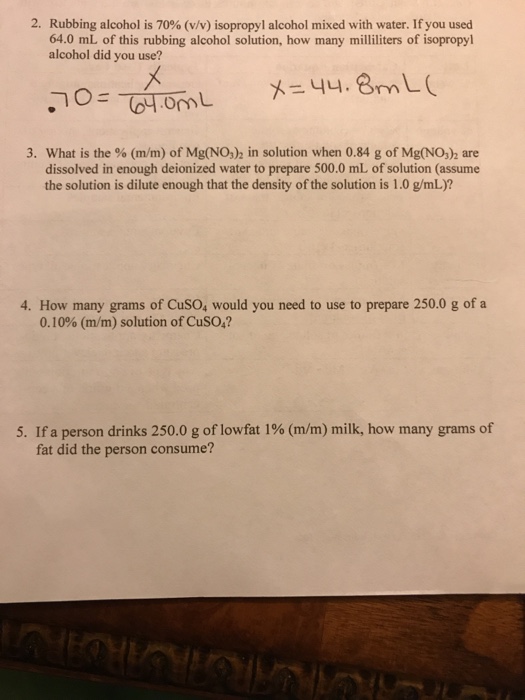 Solved 2. Rubbing Alcohol Is 70 (v/v) Isopropyl Alcohol