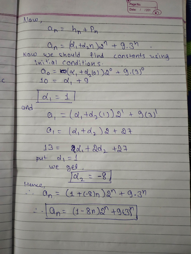 Page No. Date: 1201 initial Conditions and puto 0