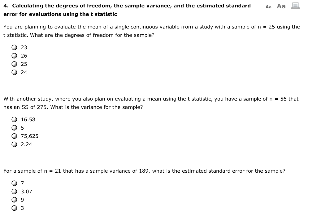 Solved 4 Calculating The Degrees Of Freedom The Sample Chegg Com