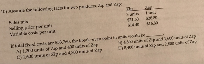 Solved 10 Assume The Following Facts For Two Products Z Chegg Com