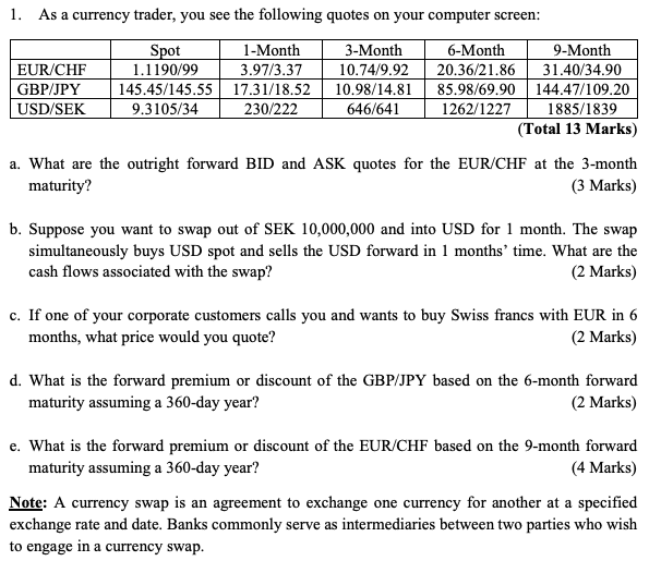 Solved 1 As A Currency Trader You See The Following Quo - 