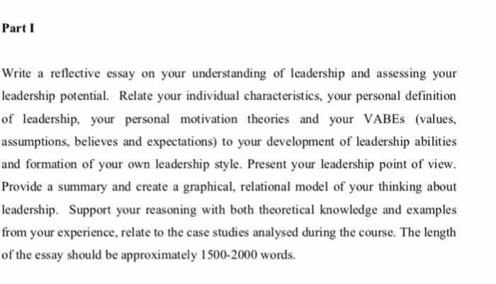Solved Part I Write A Reflective Essay On Your Understand Part I Write A Reflective Essay On Your Understanding Of Leadership And Assessing Your Leadership Potential