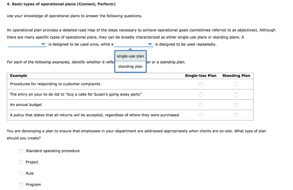 Solved 4 Basic Types Of Operational Plans Connect Chegg Com