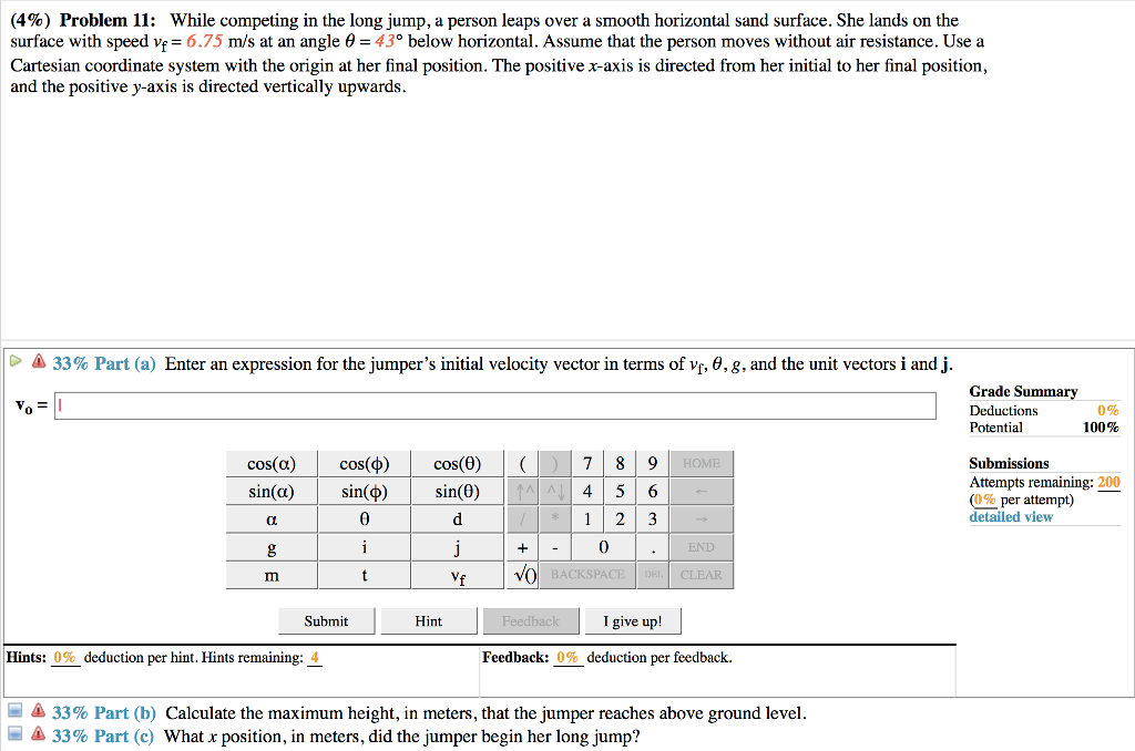 Solved: (4%) Problem 11: While Competing In The Long Jump,... | Chegg.com