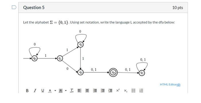 Solved Question 5 10 Pts Let Alphabet 0 1 Using Set Notation Write Language L Accepted Dfa 0 1 0 Q38386699 Essaytaste