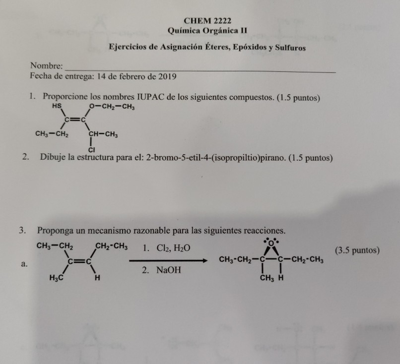 Chem 2222 Quimica Organica Ii Ejercicios De Chegg Com