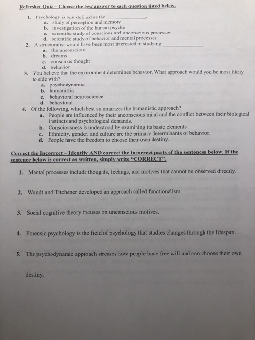Solved 1. Psychology Is Best Defined As The Study Of | Chegg.com Solved 1. Psychology Is Best Defined As The Study Of | Chegg.com