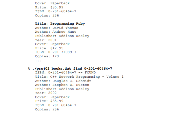 Cover: Paperback Price: $35.99 ISBN: 0-201-60464-7 Copies: 236 Title: Programming Ruby Author: David Thomas Author: Andrew Hu