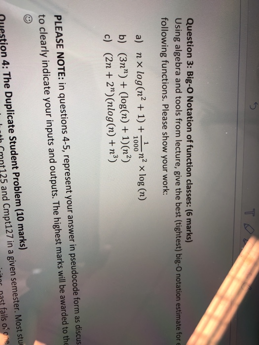Solved Question 3 Big O Notation Of Function Classes 6 Chegg Com
