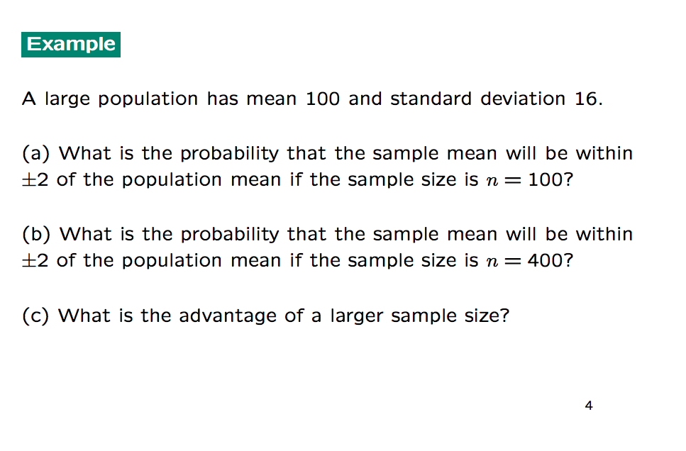 Solved Example A Large Population Has Mean 100 And Standard Chegg Com