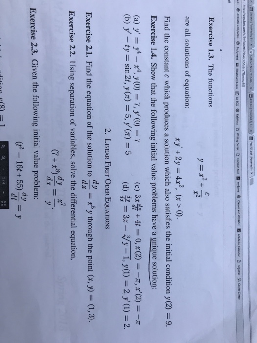 Solved Exercise 1 3 The Functions Are All Solutions Of E Chegg Com