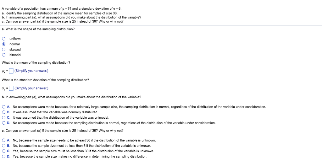 Solved A Variable Of A Population Has A Mean Of 74 And A Chegg Com