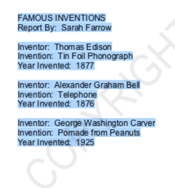 FAMOUS INVENTIONS Report By: Sarah Farrow nventor: Thomas Edison Invention: Tin Foil Phonograph Year Invented: 1877 Inventor:
