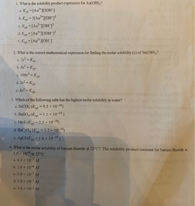 Solved 1 What Is The Solubility Product Expression For A Chegg Com