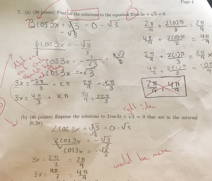 Solved A Find All The Solutions To The Equation 2 Cos 3x Chegg Com