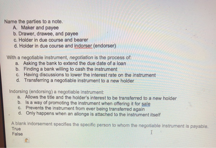 Solved Name The Parties To A Note A Maker And Payee B