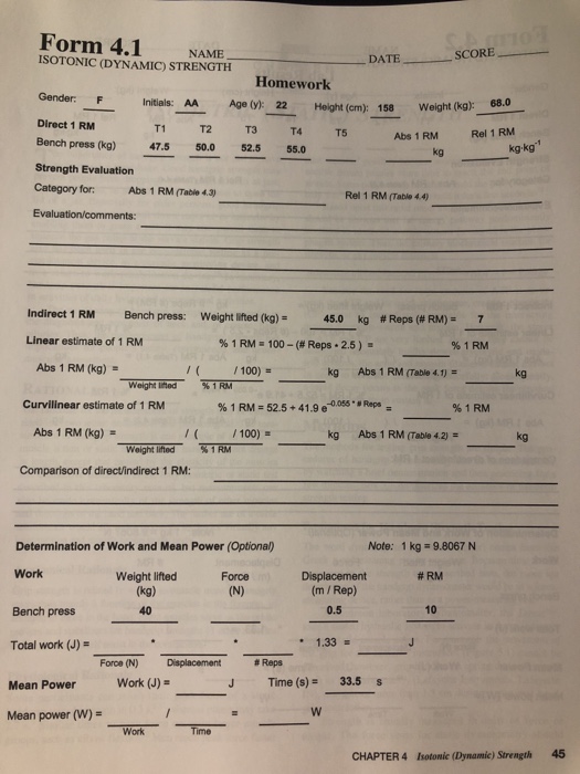 Form 4 1 Name Isotonic Dynamic Strength Date Sco Chegg Com