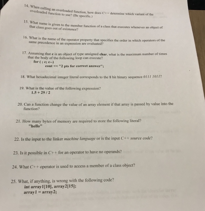 Solved Calling An Overloaded Function How Does C Deter Chegg Com