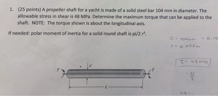 Solved Solve Using The Formula Max Shear Stress Tc J Wit