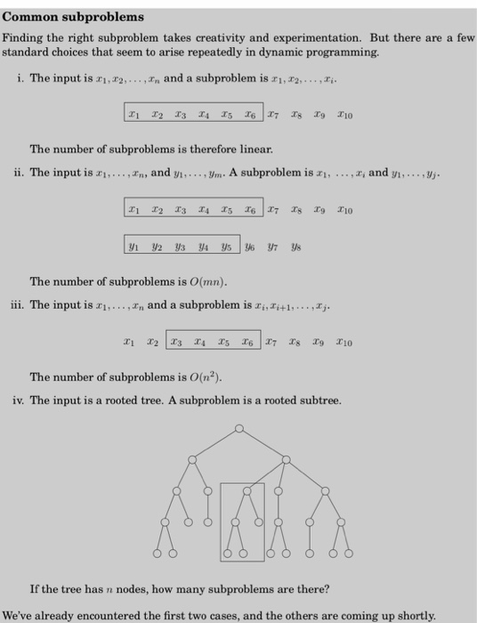 Common subproblems Finding the right subproblem takes creativity and experimentation. But there are a few standard choices th