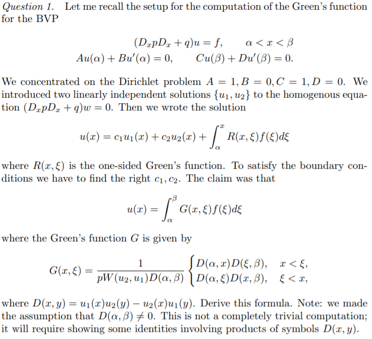 Question 1 Let Me Recall The Setup For The Comput Chegg Com