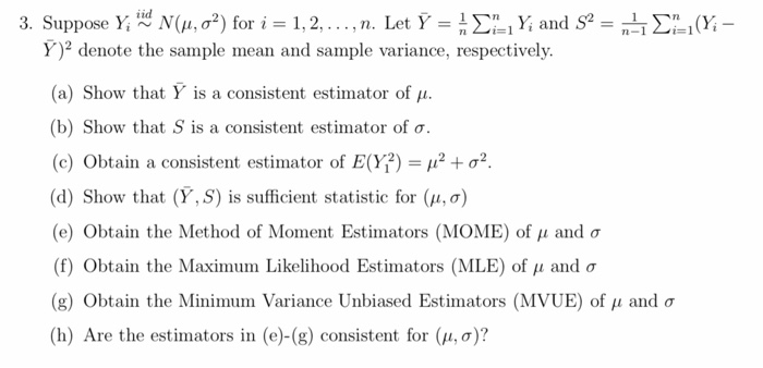 Solved 3 Suppose Y Iid N M S F Ori 1 2 N L Chegg Com