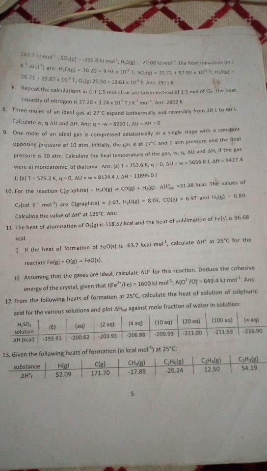 11 The Laws Of Thermodynamics 8x10 N M Mol2 And B Chegg Com