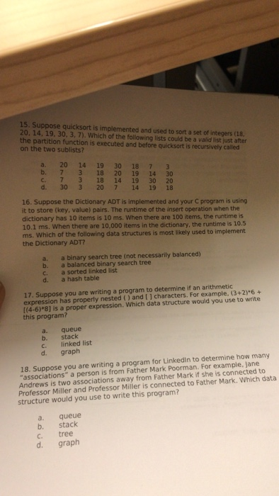 Solved 15 Suppose Quicksort Is Implemented And Used To S Chegg Com