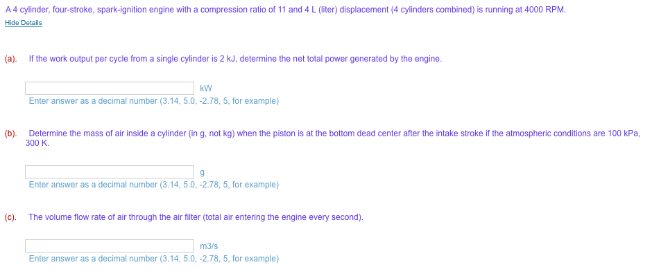 A 4 Cylinder Four Stroke Spark Ignition Engine With A Compression Ratio A 4 Cylinder Four Stroke Spark Ignition Engine With A Compression Ratio