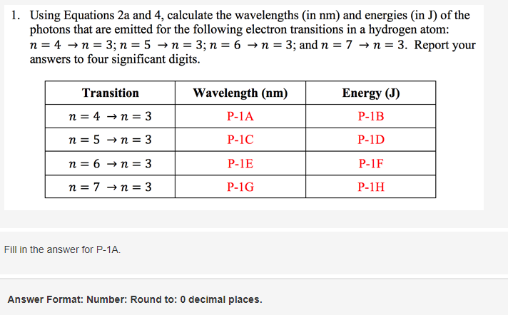 Solved 1 Using Equations 2a And 4 Calculate The Wavelen Chegg Com