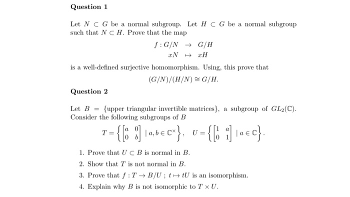 Solved Let N Subset G Be A Normal Subgroup Let H Subset Chegg Com