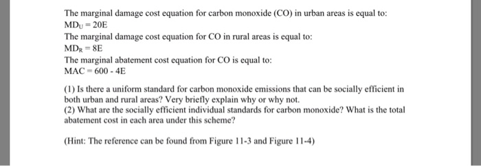 Solved The Marginal Damage Cost Equation For Carbon Monox Chegg Com