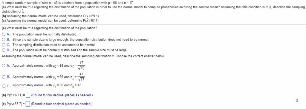 Solved: A Simple Randorm Sample Of Size N = 43 Is Obtained ...