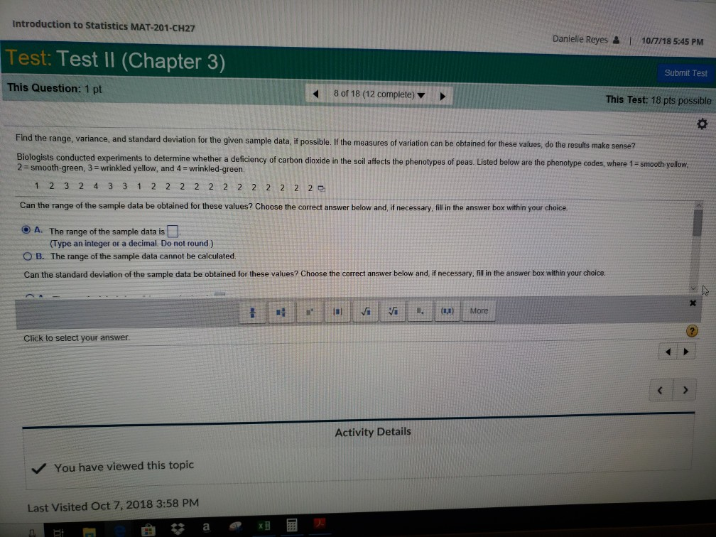 Solved: ... Statistics Danielle R Introduction To MAT-201-CH27 Solved: Danielle MAT-201-CH27 Introduction Statistics To ... R