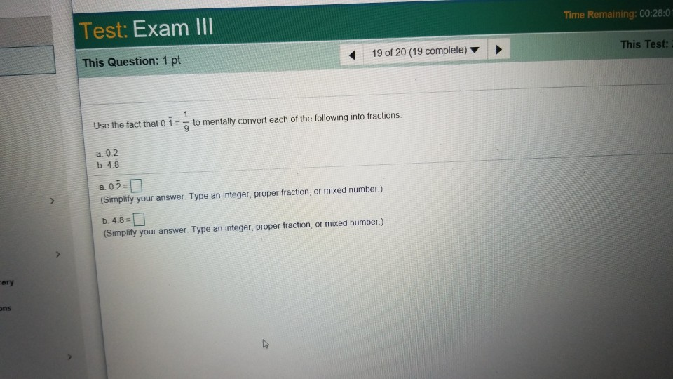 Exam Questio Test: Time Remaining: 00:28: ... Solved: III This