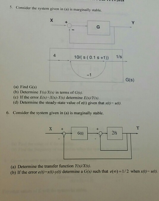 Solved 5 Consider The System Given In A Is Marginally Chegg Com