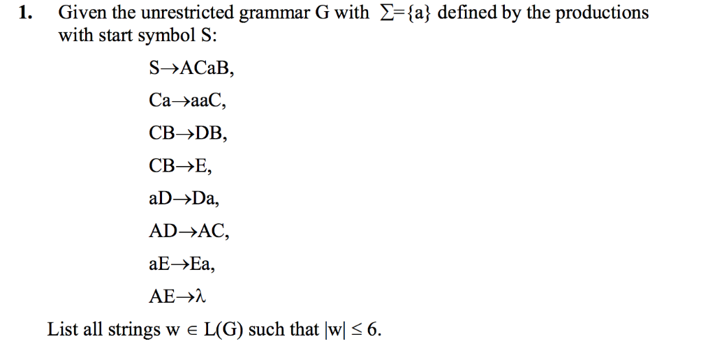 Given The Unrestricted Grammar G With A Defined Chegg Com