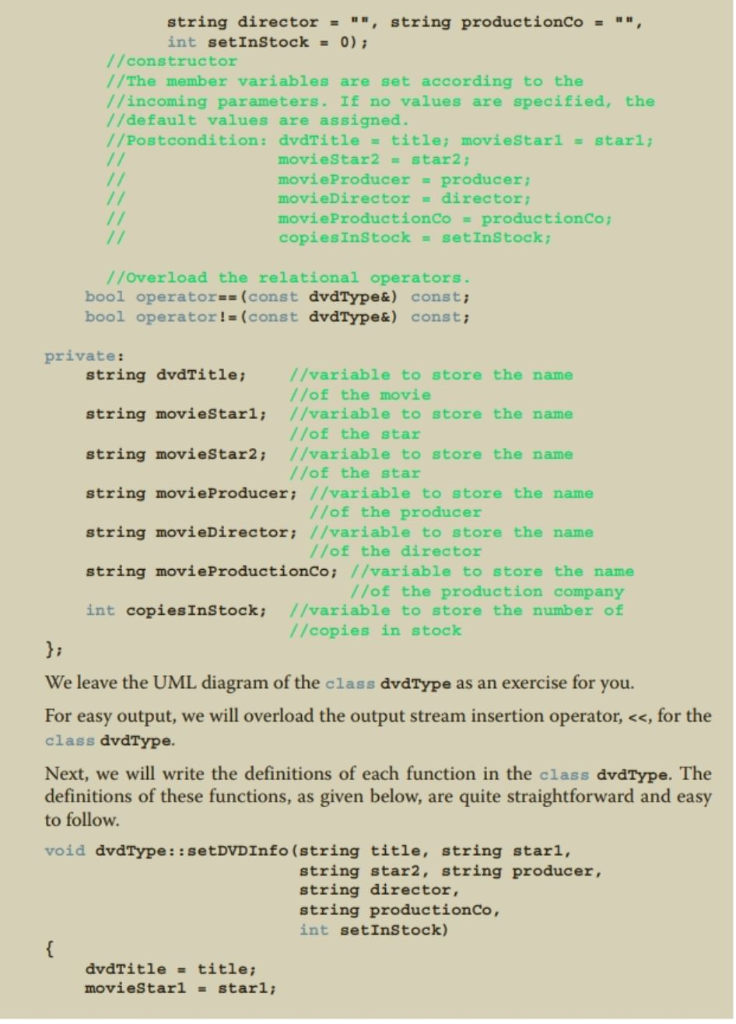 string director = , string produc tionCo- , int setInStock 0) //constructor //The member variables are set according to t